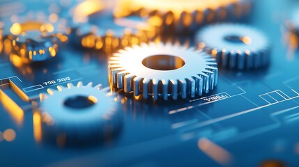 Glowing Metallic Gears Interlocking in Sleek Abstract 3D