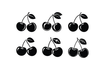 Set of Two Cherry Fruit Icons - Cherry Silhouette Vector Illustration

