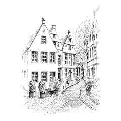 European street. Hand drawn vector illustration.