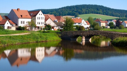 Obraz premium Picturesque Village by the River