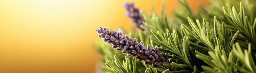 Fototapeta premium A close-up of lavender flowers against a softly glowing background, showcasing vibrant purple hues and lush green foliage.