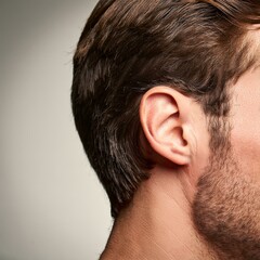 Obraz premium handsome man, detail of right ear, AI generated