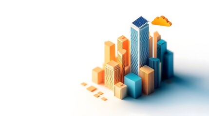 Vibrant Isometric Solar Powered Skyscraper in Sustainable Urban City Design