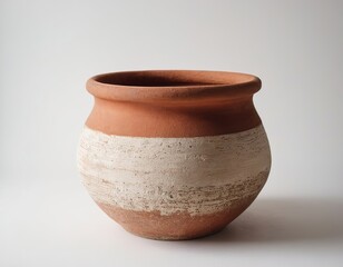 An artistic view of a handcrafted clay pot with a rustic finish and earthy tones.