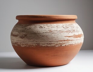 An elegant, handcrafted terracotta pot with a rustic finish, showcasing earthy tones and unique textures.