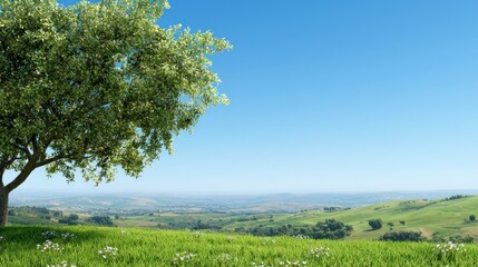Obraz premium Serene Tree on a Verdant Hill