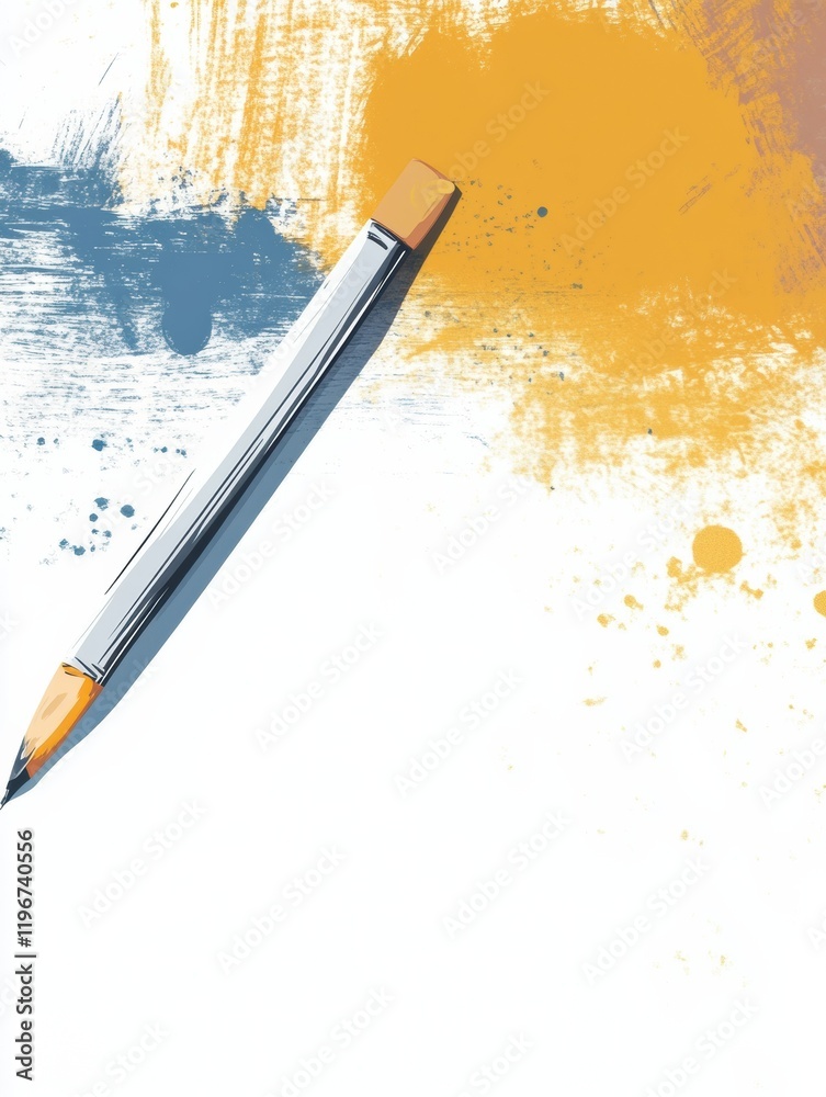 Poster creative workspace with empty space for text and a pencil on a colorful background. generative ai