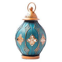 A cute Arabian lantern with teal and copper colors on a isolated on transparent background png