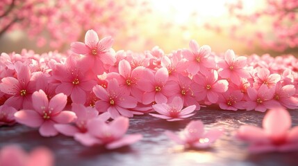 Fototapeta premium Stunning Pink Cherry Blossoms in Full Bloom: A Breathtaking Springtime Floral Scene