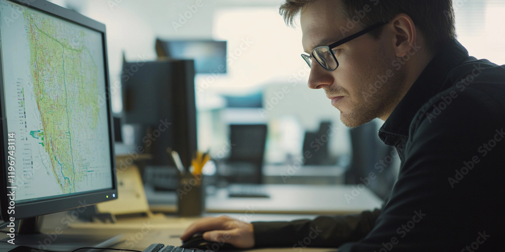 Poster Professional analyzing data on a computer in an office