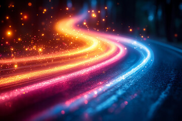 Dynamic Abstract Streaks of Electric Pink, Blue, and Yellow Cutting Across a Dark Background, Symbolizing Motion and Innovation
