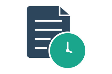 History icon. solid icon style. document with clock. icon related to time and date. time elements vector illustration