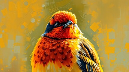 Fototapeta premium Vibrant orange bird portrait, digital painting.