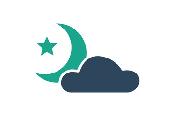 Night icon. solid icon style. clouds with moon and star. icon related to time and date. time elements vector illustration