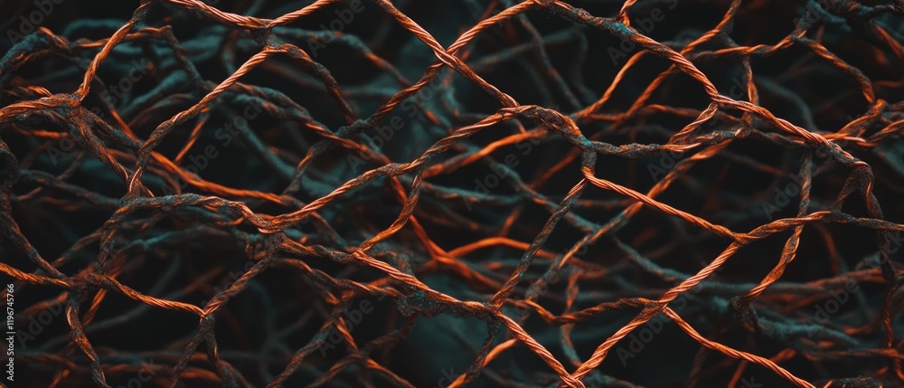 Poster Intricate copper wire mesh showcasing interwoven strands in a close-up view