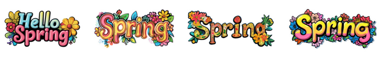Fototapeta premium PNG Colorful spring floral text, element set on transparent background