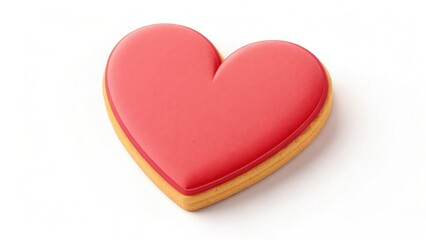 Obraz premium A bright red heart-shaped cookie with a smooth surface, set against a white background, perfect for expressing love and affection.