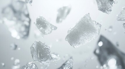 Obraz premium Close-up of floating ice shards against a bright background.