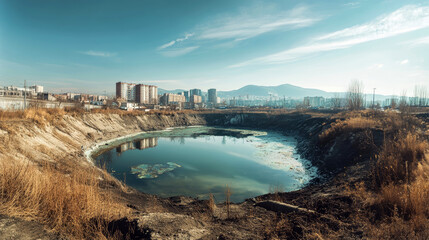 Exploring the flooded quarry nestled amid a bustling cityscape with golden memories of mining history