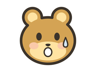 焦って冷や汗をかくかわいいくまさんの顔のアイコンイラスト