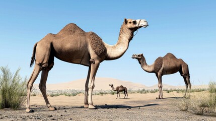 Desert Camels under the Sun
