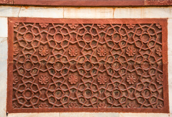 Geometrical pattern and decorative detail of Red Fort. Agra, UNESCO World heritage site.