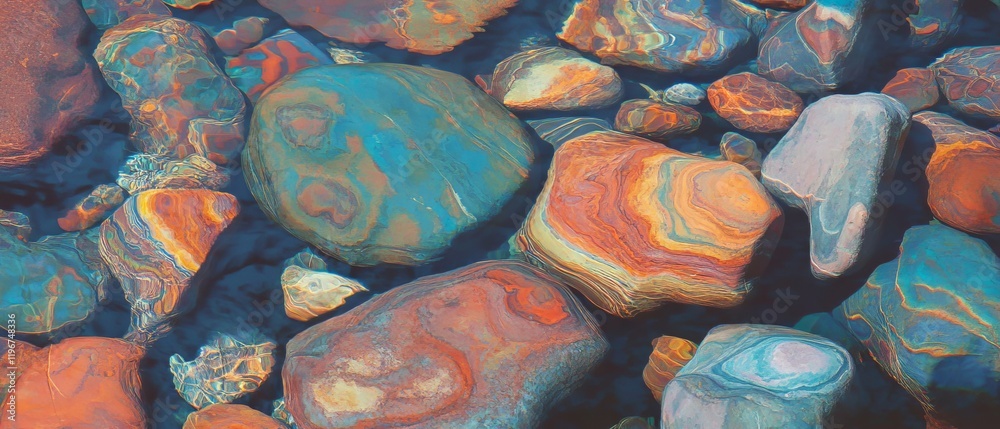 Aufkleber colorful crayon art on rocks creating vibrant designs in a natural setting
