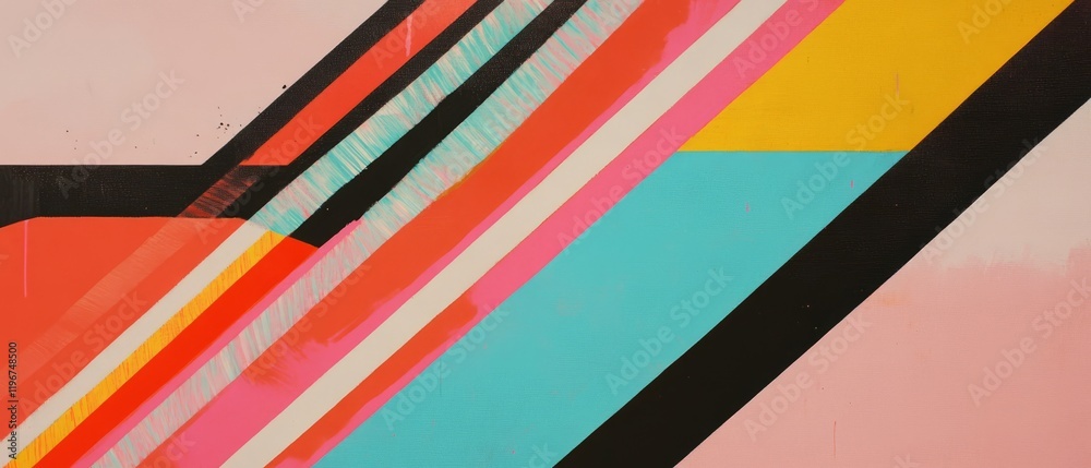 Poster creative crayon art features masking tape and vibrant geometric patterns with clean lines