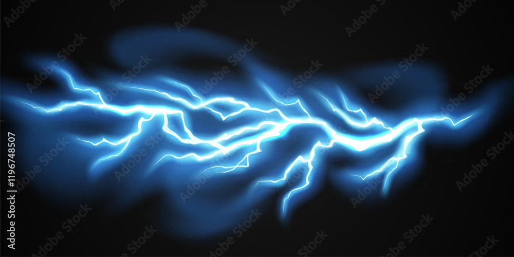 Wall mural lightning light effect background realistic flash with lightning electric explosion vector illustrat