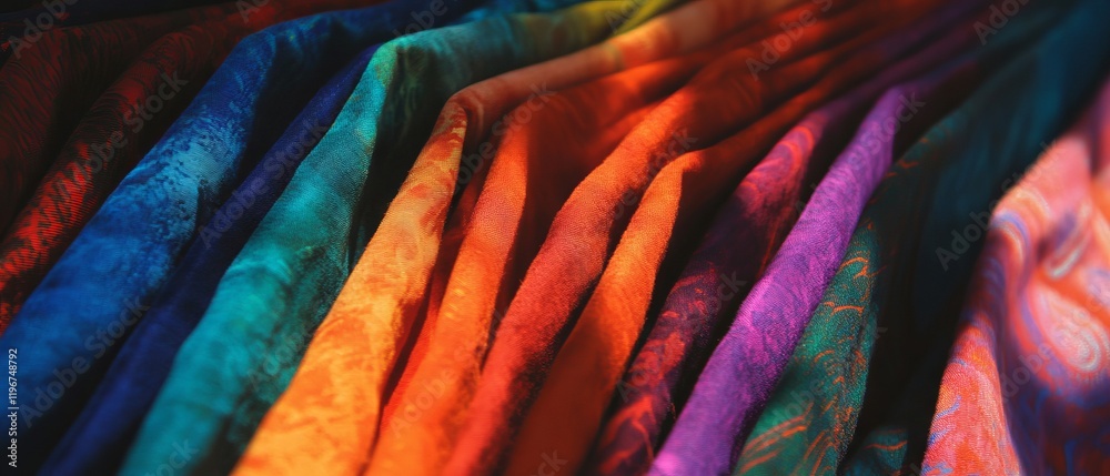 Poster vibrant display of batik fabric showcasing crayon batik technique in various colors