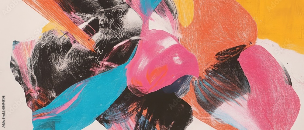 Poster vibrant crayon drawings featuring bold outlines and simple shapes in a colorful arrangement