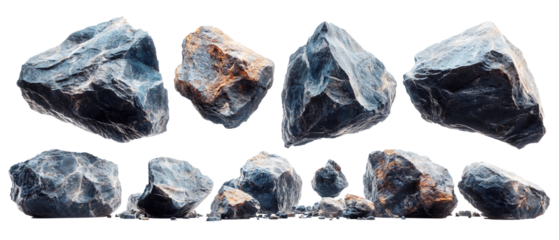 Flying separately asteroids isolated on white background. Suitable for marketing or business purposes. PNG file