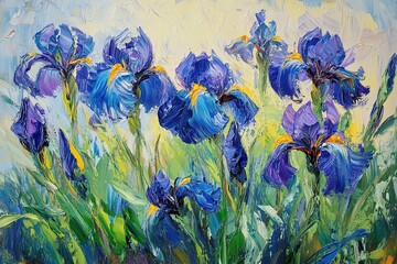 Vibrant Irises in a Summer Meadow Painting