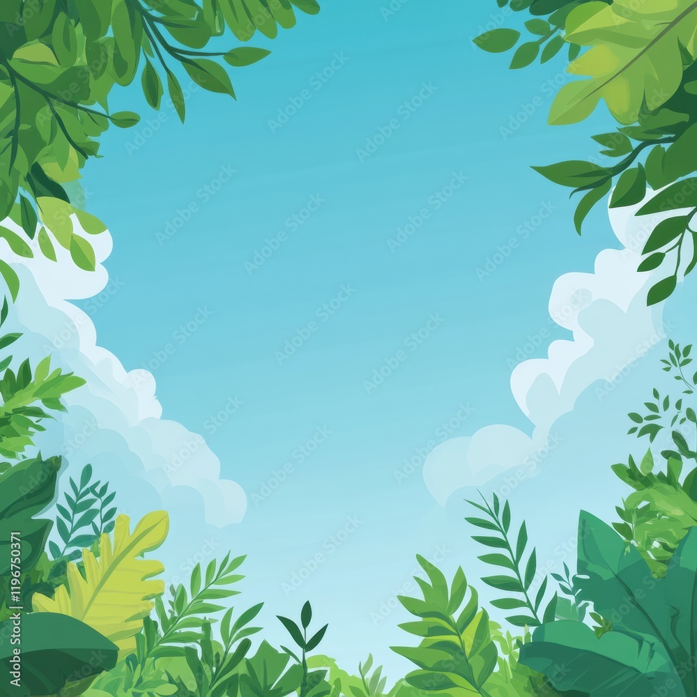 Poster green foliage framing a bright blue sky creates a serene and inviting atmosphere for creative text p