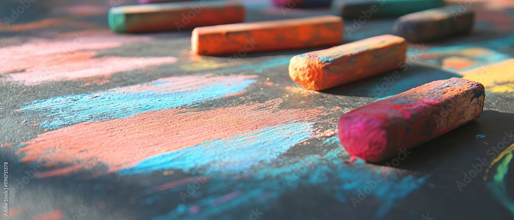 Poster creative crayon textures and rubbing technique on colorful textured paper in an art studio