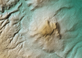Concept de fond géographique - Topographie et hydrographie - Vue aérienne de la topographie d'un territoire montagneux - Rendu 2d modèle numérique de terrain