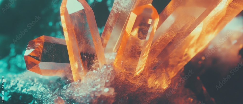 Poster vibrant crystals with geometric shapes displaying stunning transparency and radiant colors