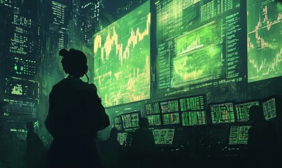 Background illustration themed around finance, financial markets, the stock market, and data technology.