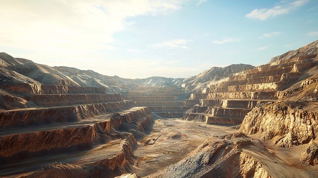 Terraced Layers of a Massive Gold Mining Pit Underground