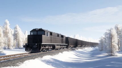 Freight Train in Snowy Landscape