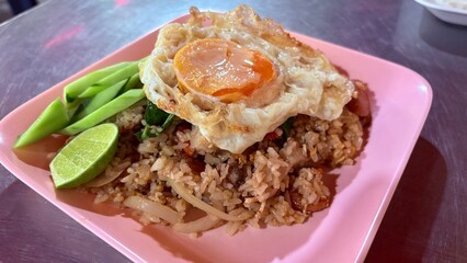 Fired rice and fired egg , thai street food style.