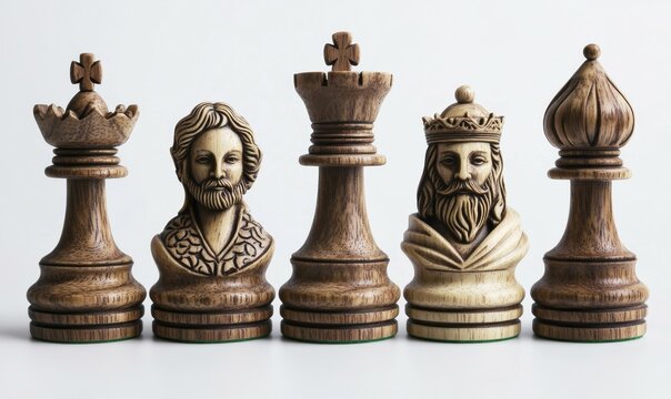 Beautifully crafted wooden chess pieces, meticulously designed for a sophisticated and timeless appeal.