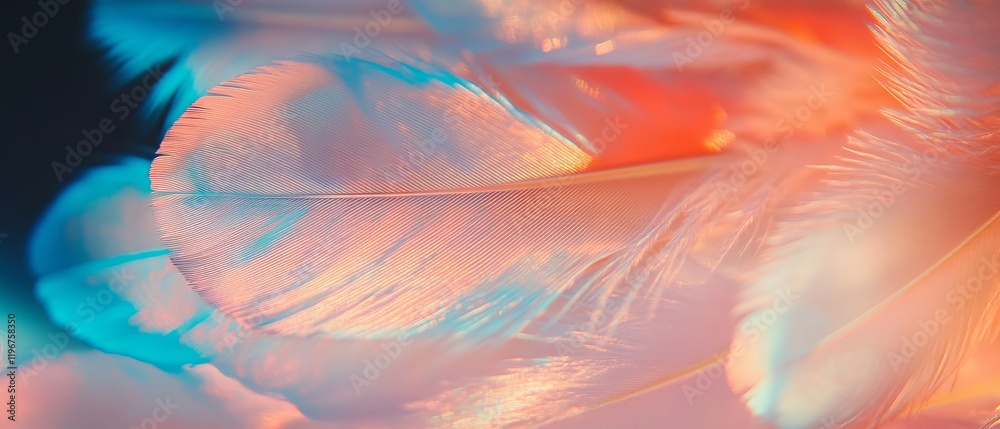 Poster delicate feathers showcase an iridescent sheen with vibrant colors and intricate barbs