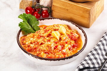 Shakshuka with tomato for breakfast