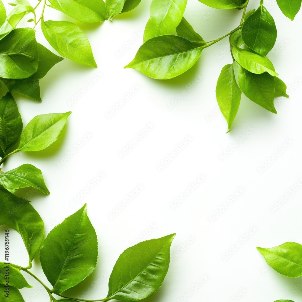 Fototapete Lush green leaves framing empty space for design and text, ideal for creative projects and presentations. Generative AI