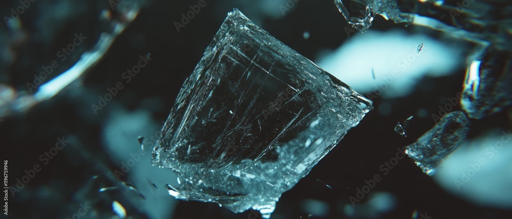 Poster fractured ice formations showcasing sharp edges and crystalline reflections in a frozen landscape