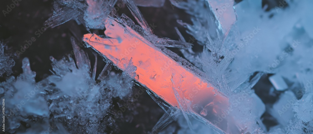 Poster frost patterns create intricate crystalline structures on glass during a cold winter morning