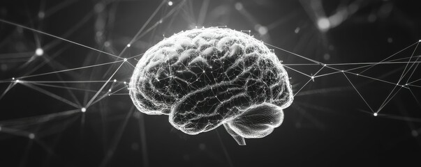 Black and white, monochromatic. Brain and mind. An AI framework developed by a neural network.