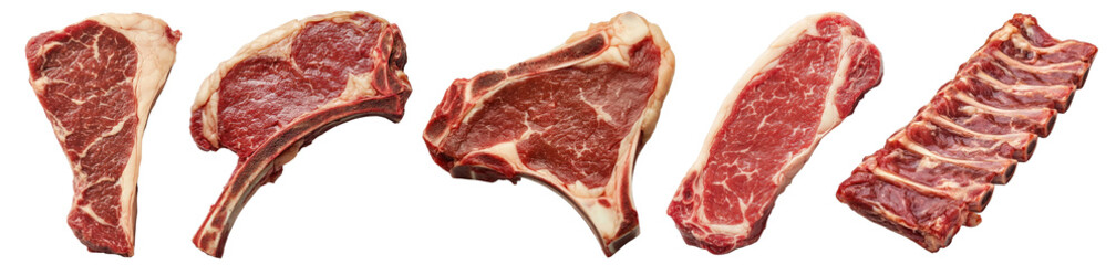 PNG Variety of raw beef cuts, element set on transparent background