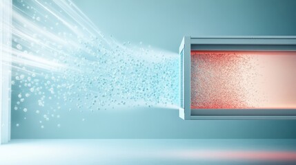 A digital representation of airflow emerging from a device, illustrating the dynamics of air dispersion in a modern setting.